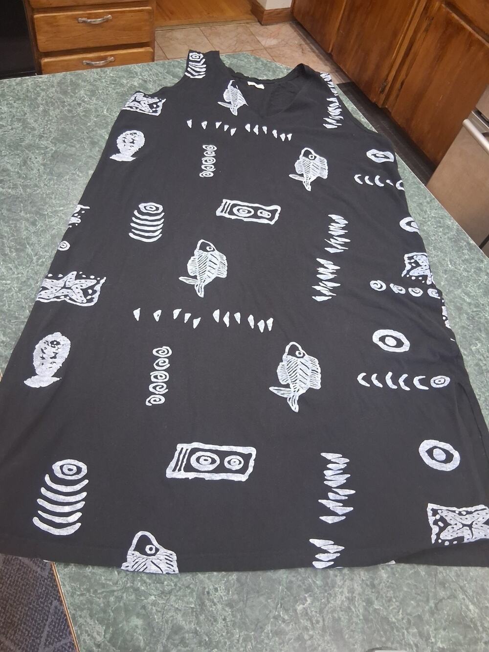 VTG Exist Sports Line Dress Plus Sz 1x Fish Hand Stamped Sleeveless Cotton Black